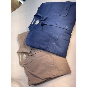 Lot of 2 Cabelas Mens 3XL Stonewash Canvas Button Down Shirts Blue Tan 600006